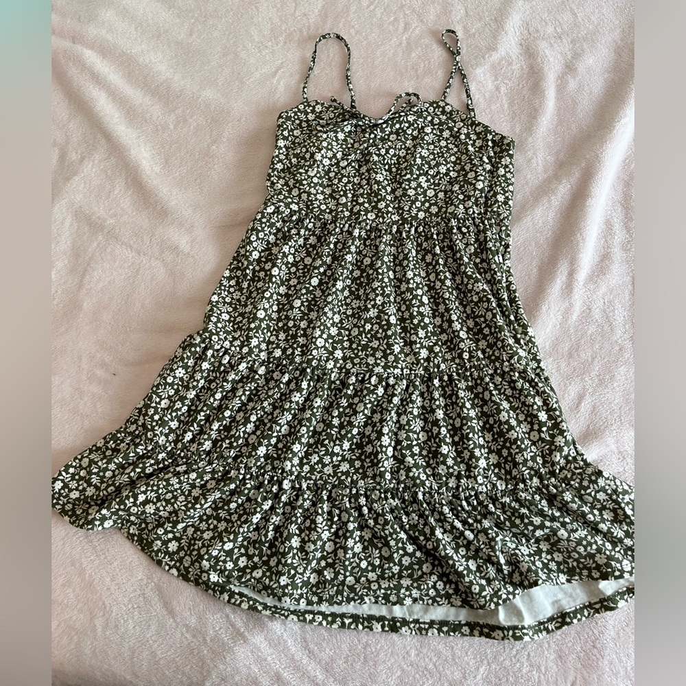 Forest Green Tank Top Layer Flowy Flower Floral Sweetheart Neckline Mini Dress
